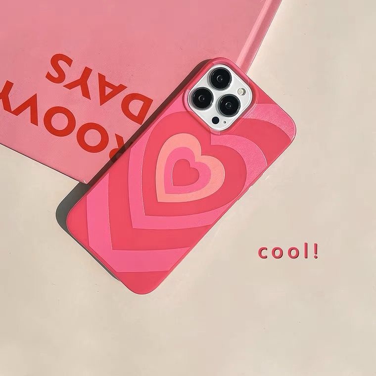 iPhone Case For 14 Series TPU Soft Case Pink Love Print Glossy Candy Case Camera Protection Shockpro