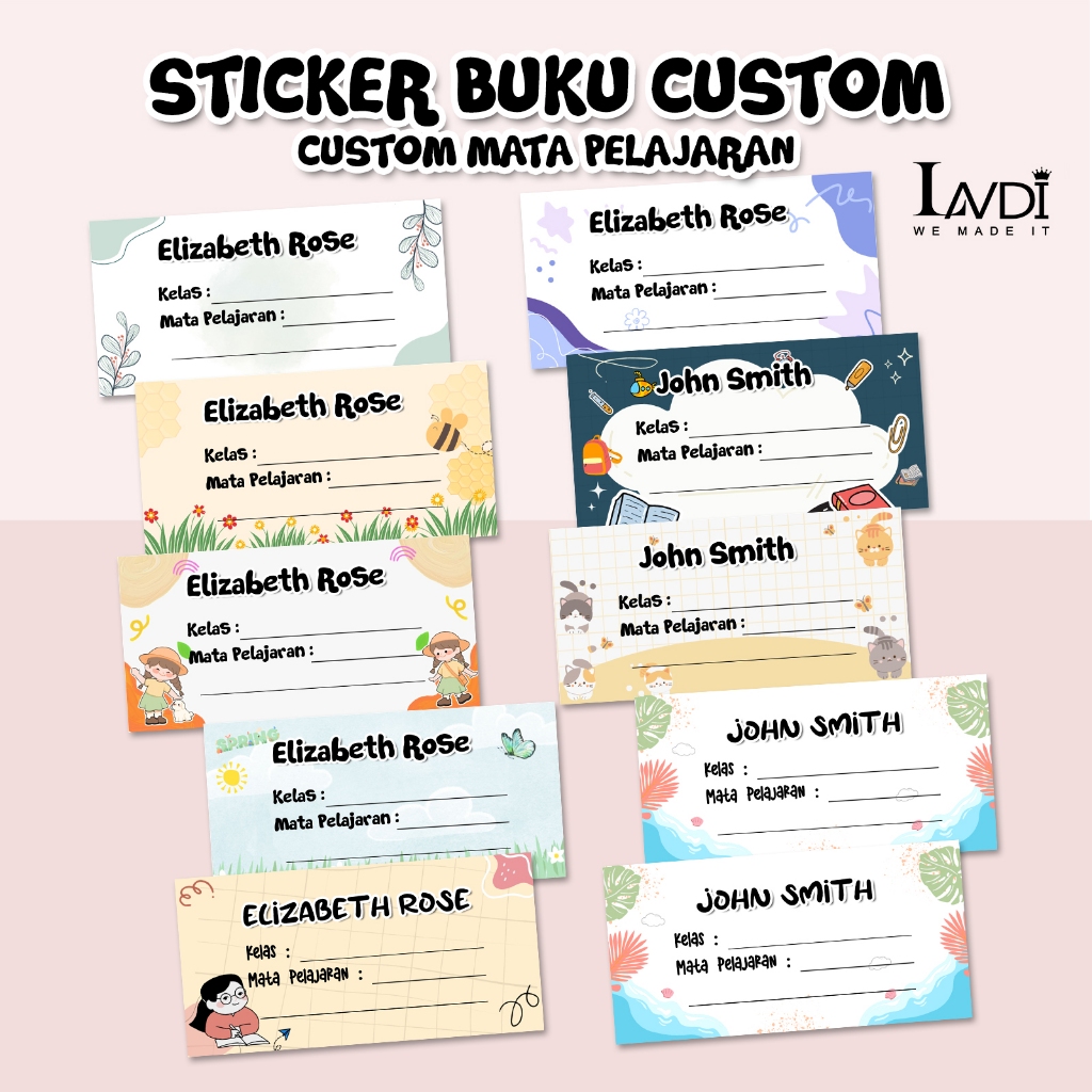 Sticker Label Nama Custom Buku Pelajaran Sekolah Aesthetic