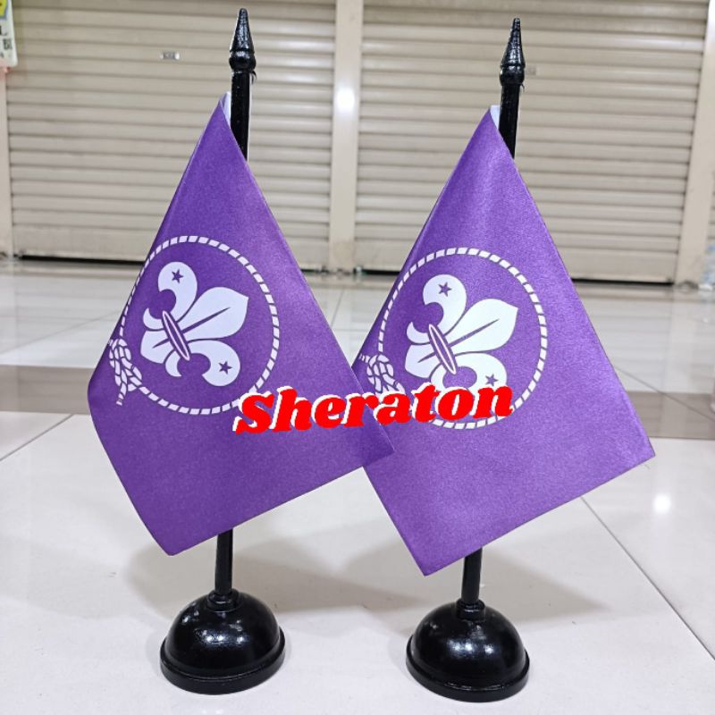 

tiang kayu meja+bendera Pandu Dunia bendera Boyscout