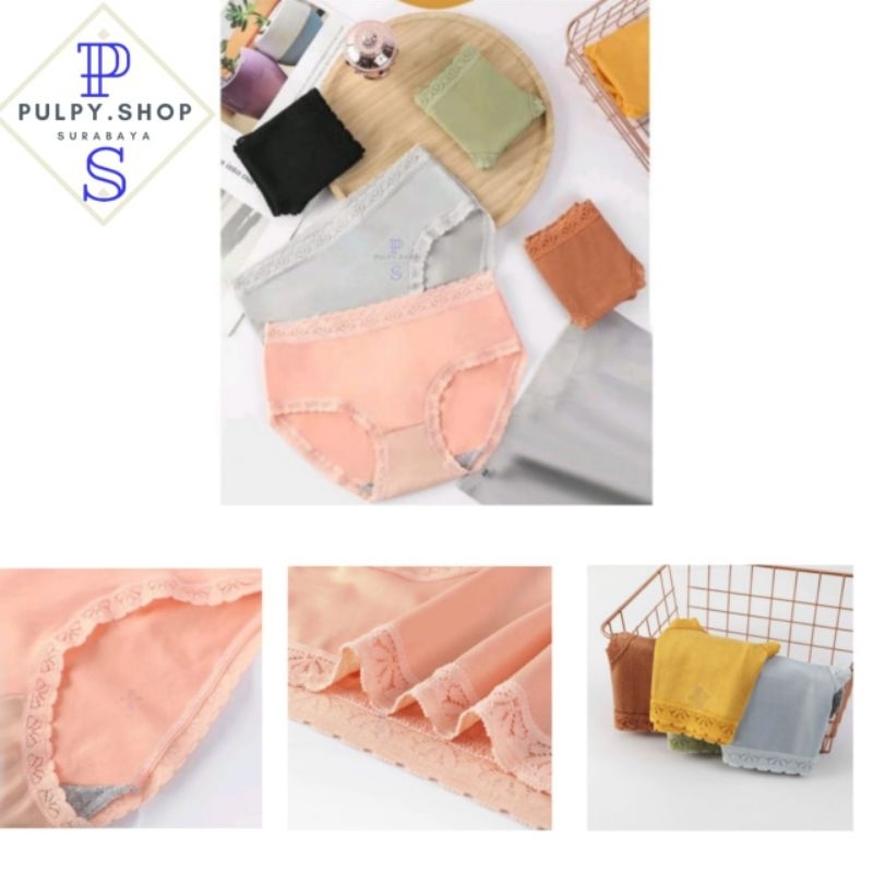 Celana Dalam Wanita Motif Polos Renda Jumbo Underwear CD Fashion Korea PS