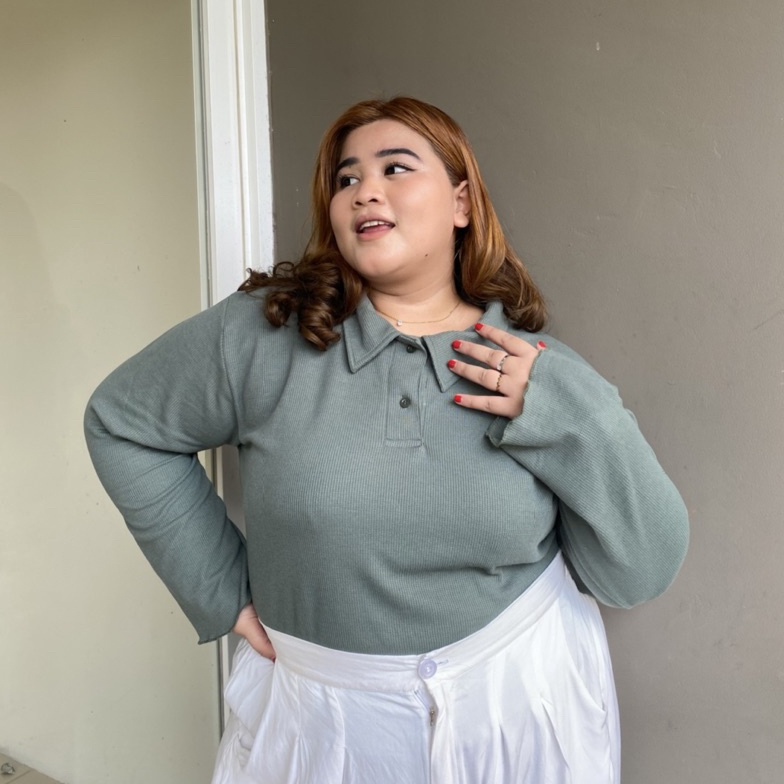 KODE O48B Zara Polo Shirt Crop Shirt Big Size Crop Shirt Jumbo Crop Shirt Lengan Panjang Jumbo Crop 