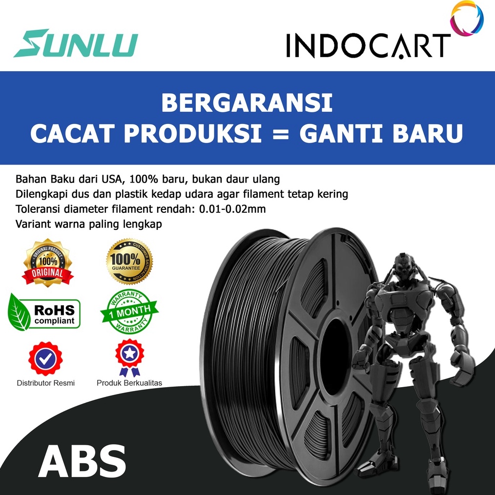 

INDOCART Tinta Filamen 3D Printer Filament SUNLU ABS 1kg m F3A7