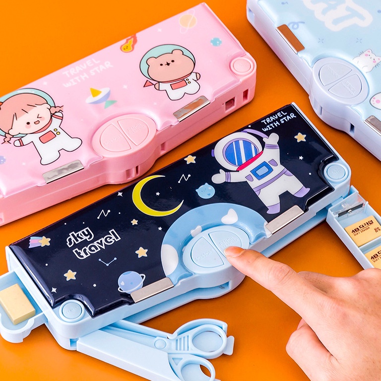 

HNK Kotak Pensil Anak Sekolah Pola Kartun Lapisan Ganda Tunggal dengan Rautan Multifungsi i TL9