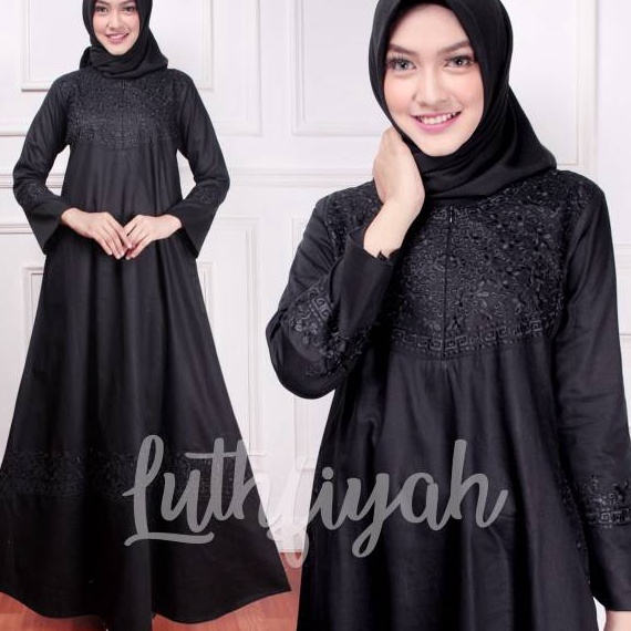 HJ6 ABAYA HITAM  GAMIS HITAM KOMBINASI BORDIR