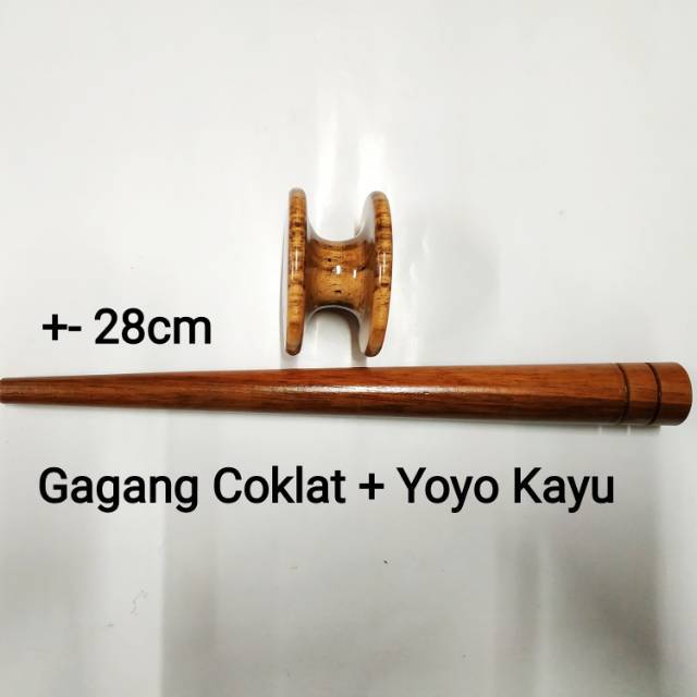 Gagang Joran Kayu dan Gulungan Yoyo Kayu Set