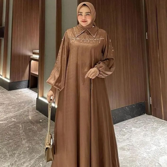BISA COD DRESS KONDANGAN GAMIS PESTA SHIMER SILK PREMIUM PAYET MUTIARA MEWAH ELEGAN JUMBO LD130 MLXL