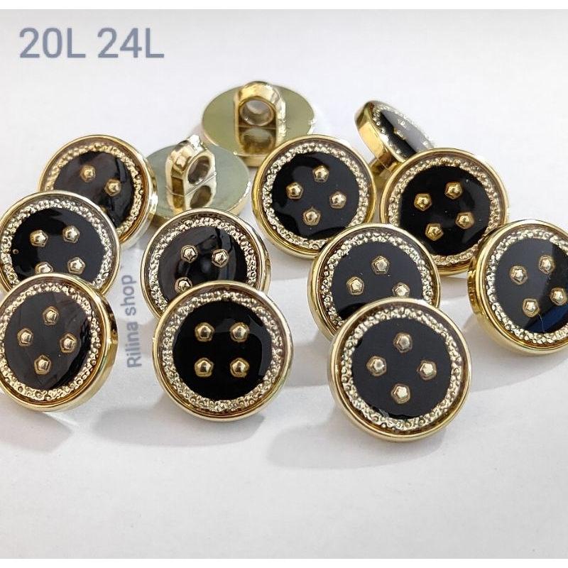 50 Pcs Kancing Jamur Mewah Hias Black Gold Bintik Hitam Gold 1,3 cm 1,5 cm Kancing Hias