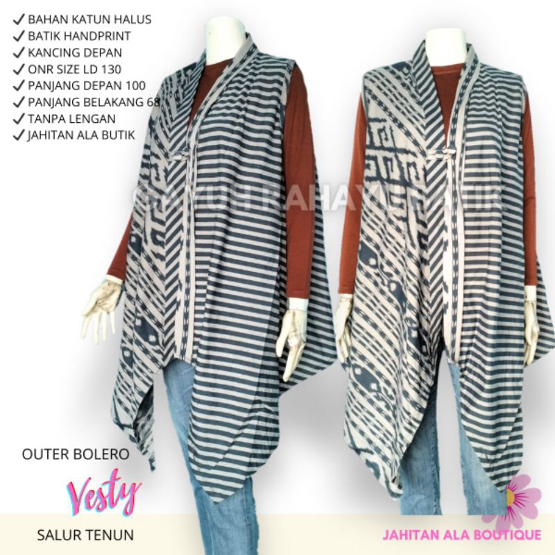 VESTY - Vest Batik Motif Tenun Murah, Outer Tanpa Lengan Cantik, Bolero Simple Elegan Unik