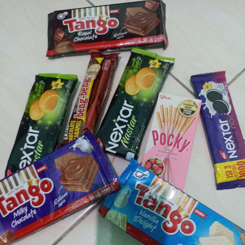 

snack beng beng, nextar, tango, pocky eceran