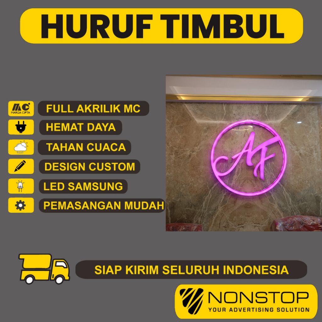 Buat Logo Neonbox Huruf Timbul LED Nyala Murah Untuk Dalam Ruangan Toko / Outdoor Luar Ruangan Custo