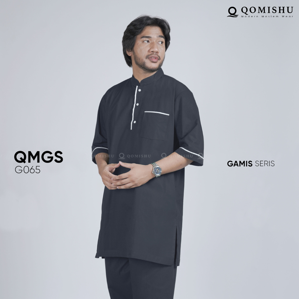 QOMISHU - Setelan Gamis Pria Muslim Baju koko Putih Premium - QMGS
