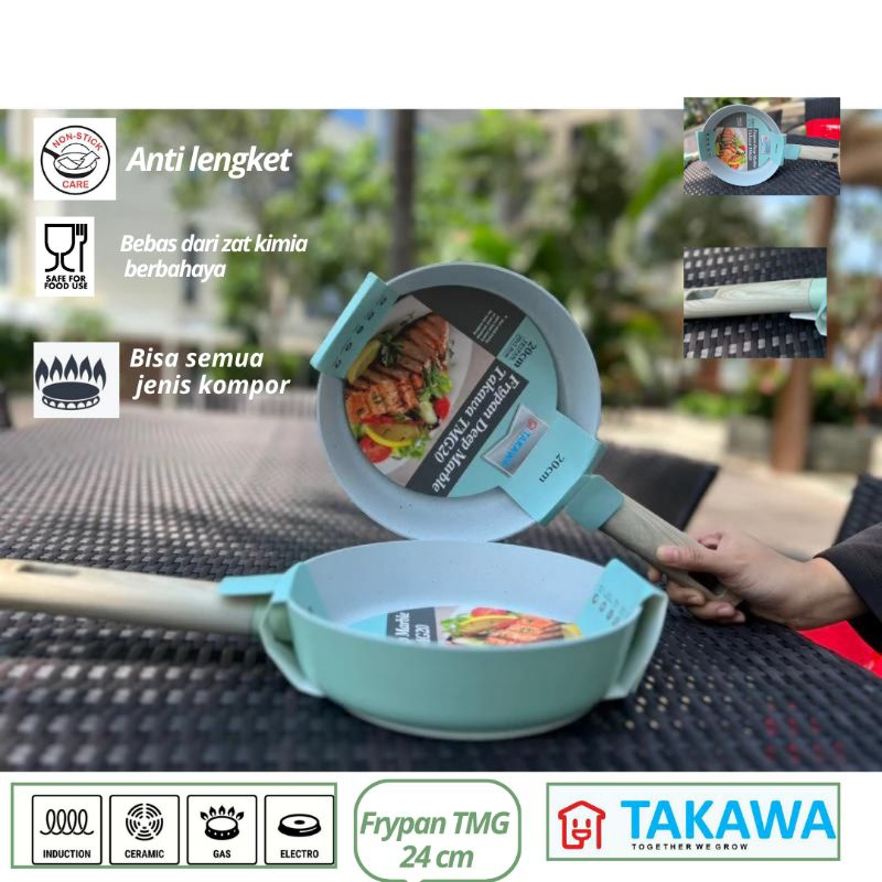 Frypan Marble Takawa ST 24 Anti Lengket ORIGINAL / Teflon Marble 24 CM Anti Lengket Serbaguna / FRYP