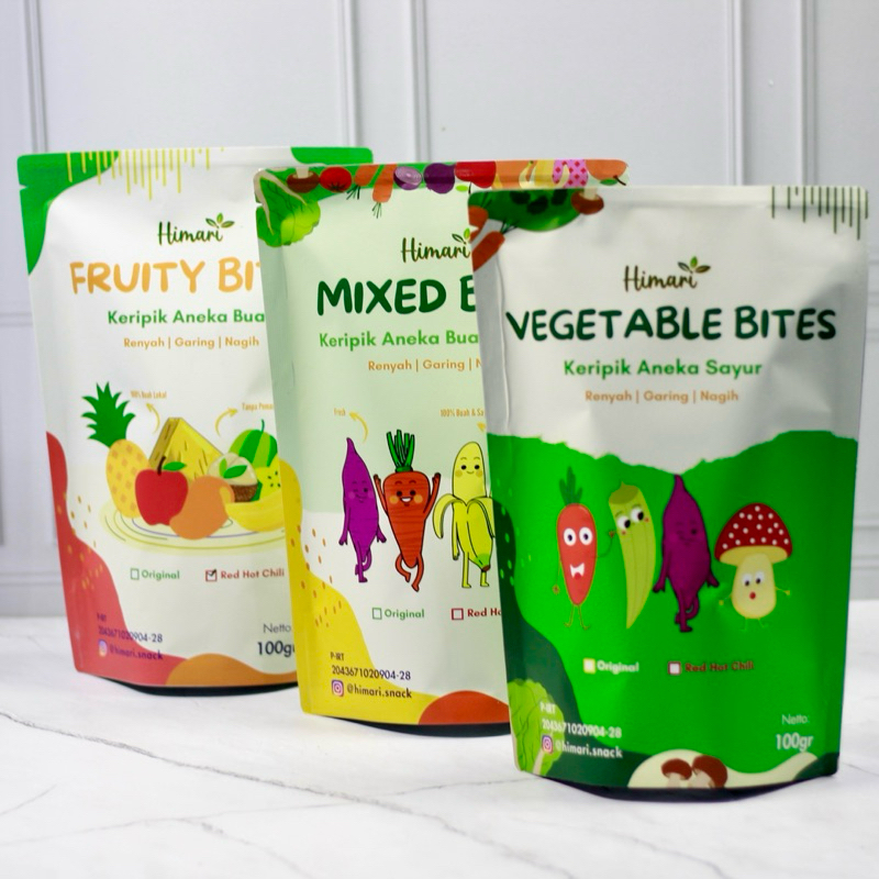 

bGF Himari Triple Pouch Keripik Buah Sayur Kering Mix (isi 3pcs) Cemilan Sehat Halal