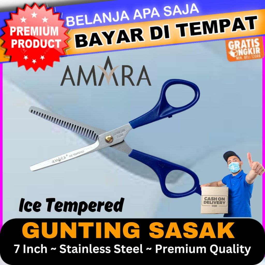 Amara Gunting Rambut Gerigi Premium Alat Potong Sasak Rambut Pangkas Barbershop 7 Inchi Barber Stain