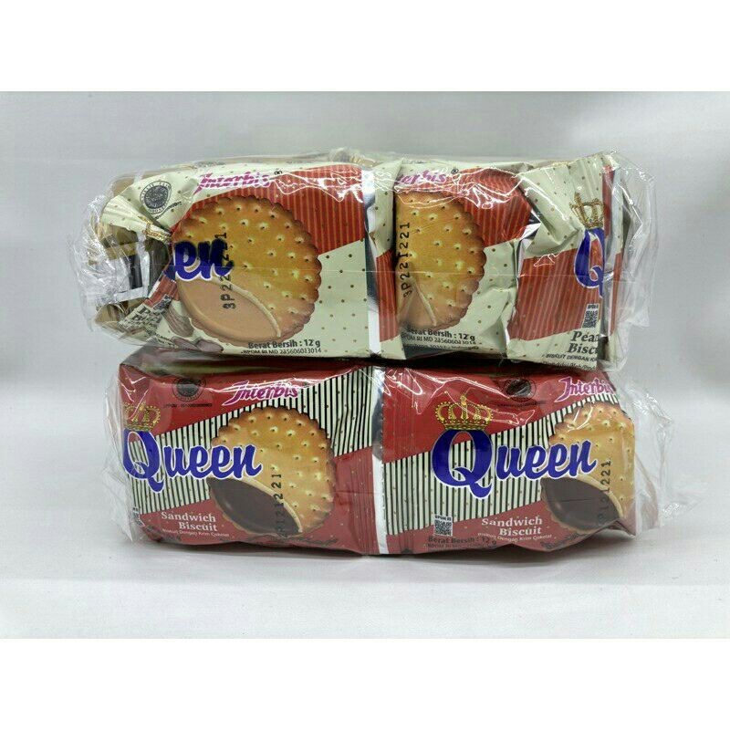 INTERBIS BISKUIT QUEEN Biskuit Rasa Kacang Dan Rasa Coklat 1 Pak isi 10 Pcs