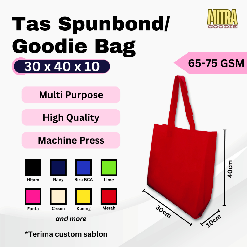 Tas Spunbond / Goodie Bag Polos Ukuran 30x40x10