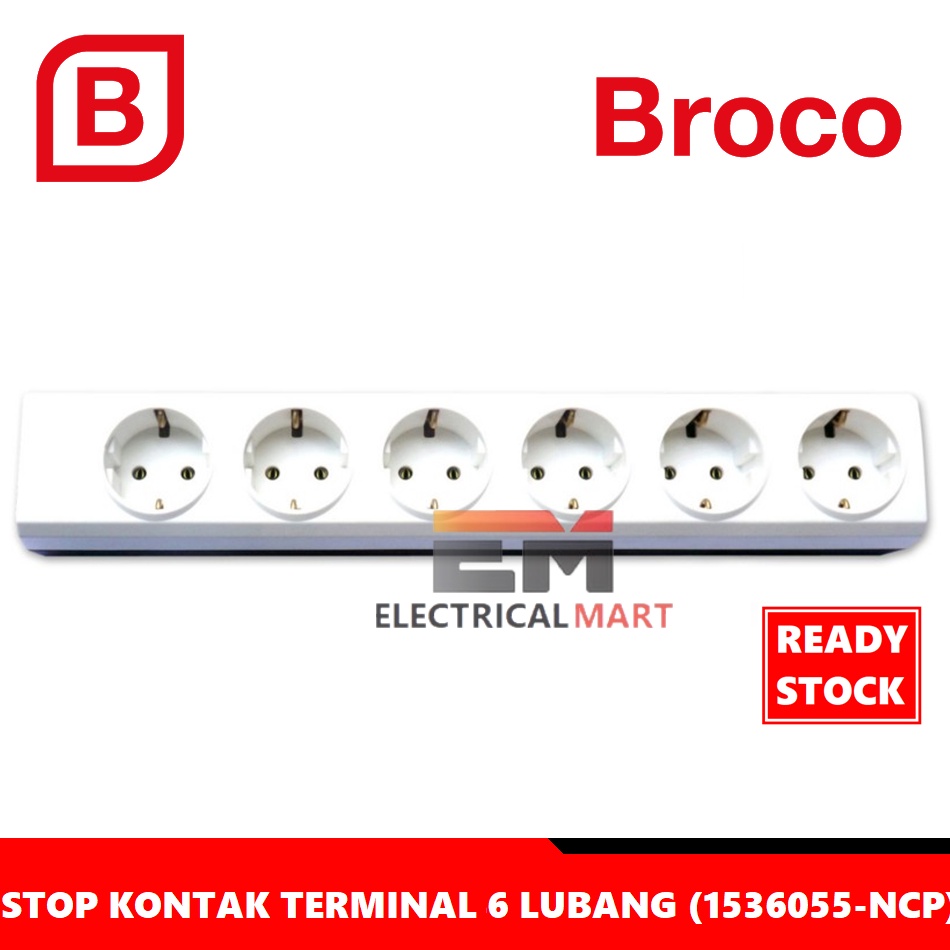 Stop Kontak 6 Lubang Broco Putih 1536 Socket Terminal Kuningan 2P Colokan 6Lubang Outbow Tempel 1536