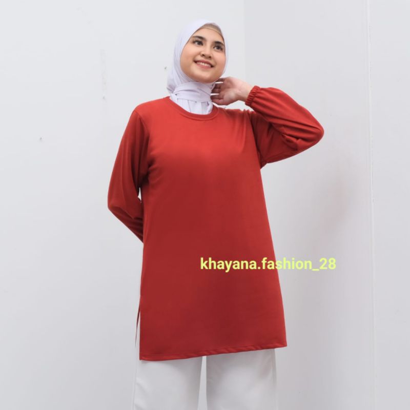 Kaos tunik wanita Lengan panjang kaos tunik lengan panjang POLOS