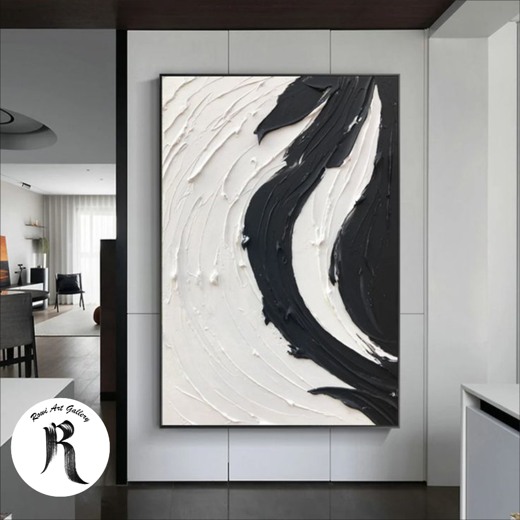 lukisan abstrak hitam dan putih - lukisan kanvas abstrak - lukisan home decoration
