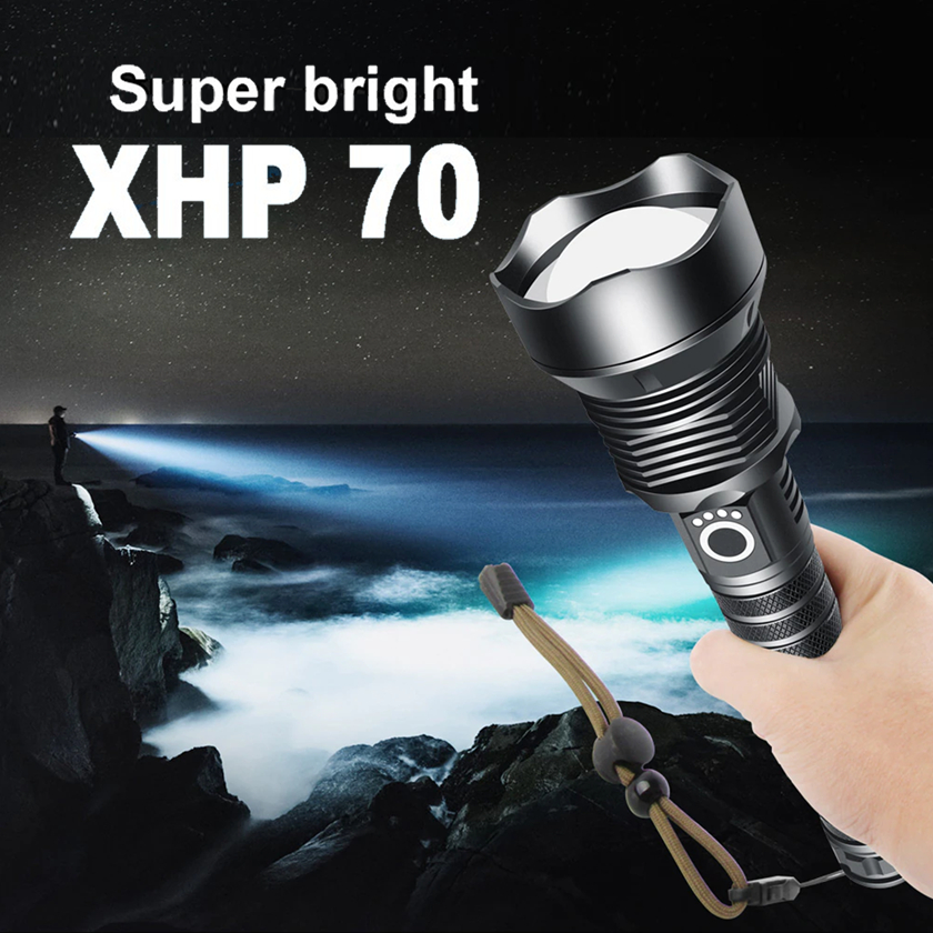 Super Powerful LED Flashlight CREE XLAMP XHP70.2 Zoom Waterproof torch USB rechargeable with 2x18650