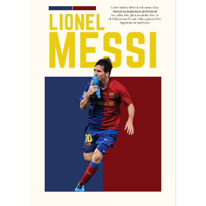 Hiasan Dinding Poster Ivory Pemain Bola Lionel Messi Barcelona Ukuran A3+ (Digital Custom By TotalFo