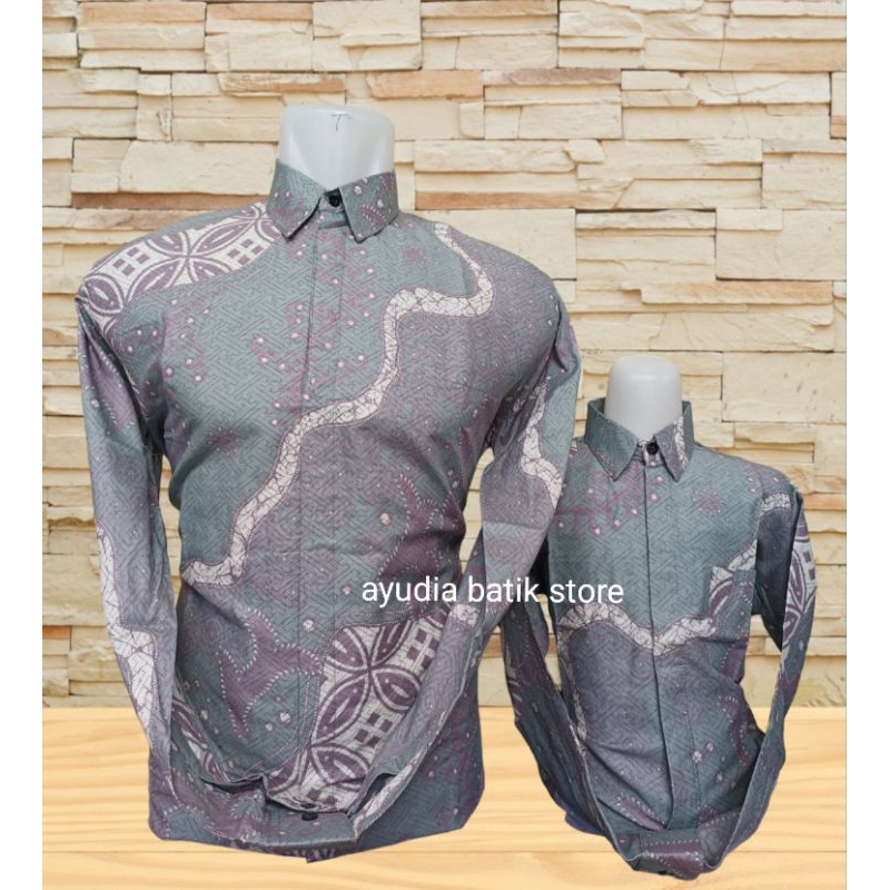 Couple batik ayah anak tunik katun premium lapis furing warna hijau wardah