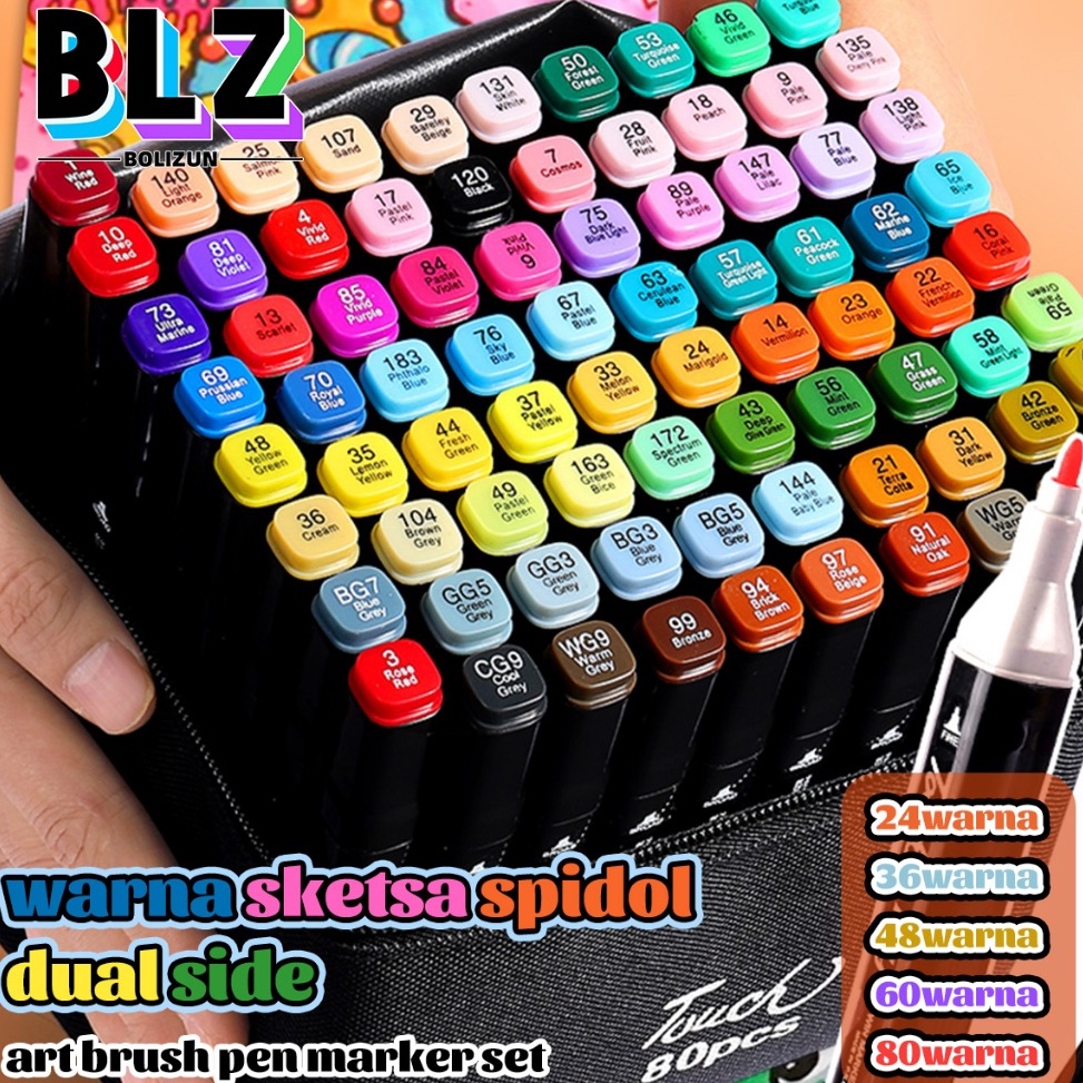 

KODE G47U BOLIZUN 2 in 1 Spidol dan Stabilo Touch Isi 24364868 Warna Dual Side Fine Art Brush Pen Sketsa