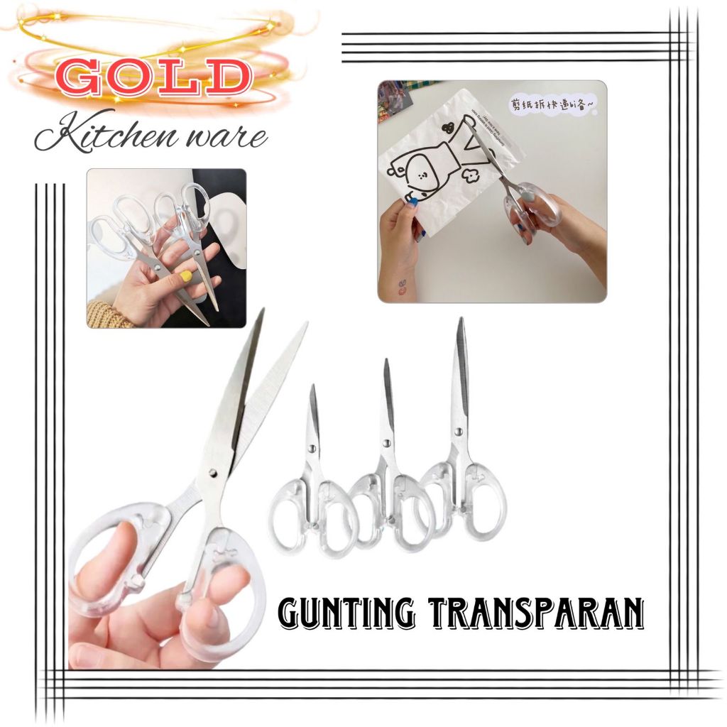 

G878 Gunting Kertas Bening Stainless Steel Scissors Perlengkapan Kantor Sekolah