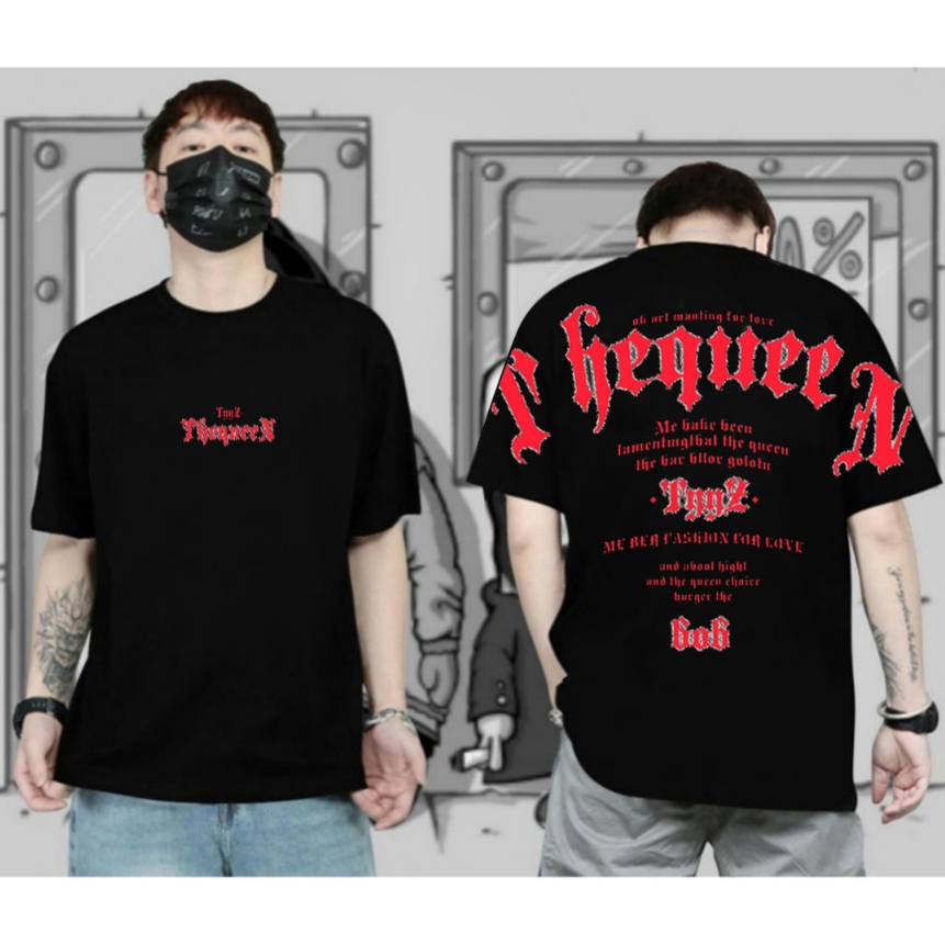 Kaos Distro pria Kaos Motif The Queen Hitam Baju Kaos Lengan Pendek Keren Kaos Kata Kata Viral Atasa