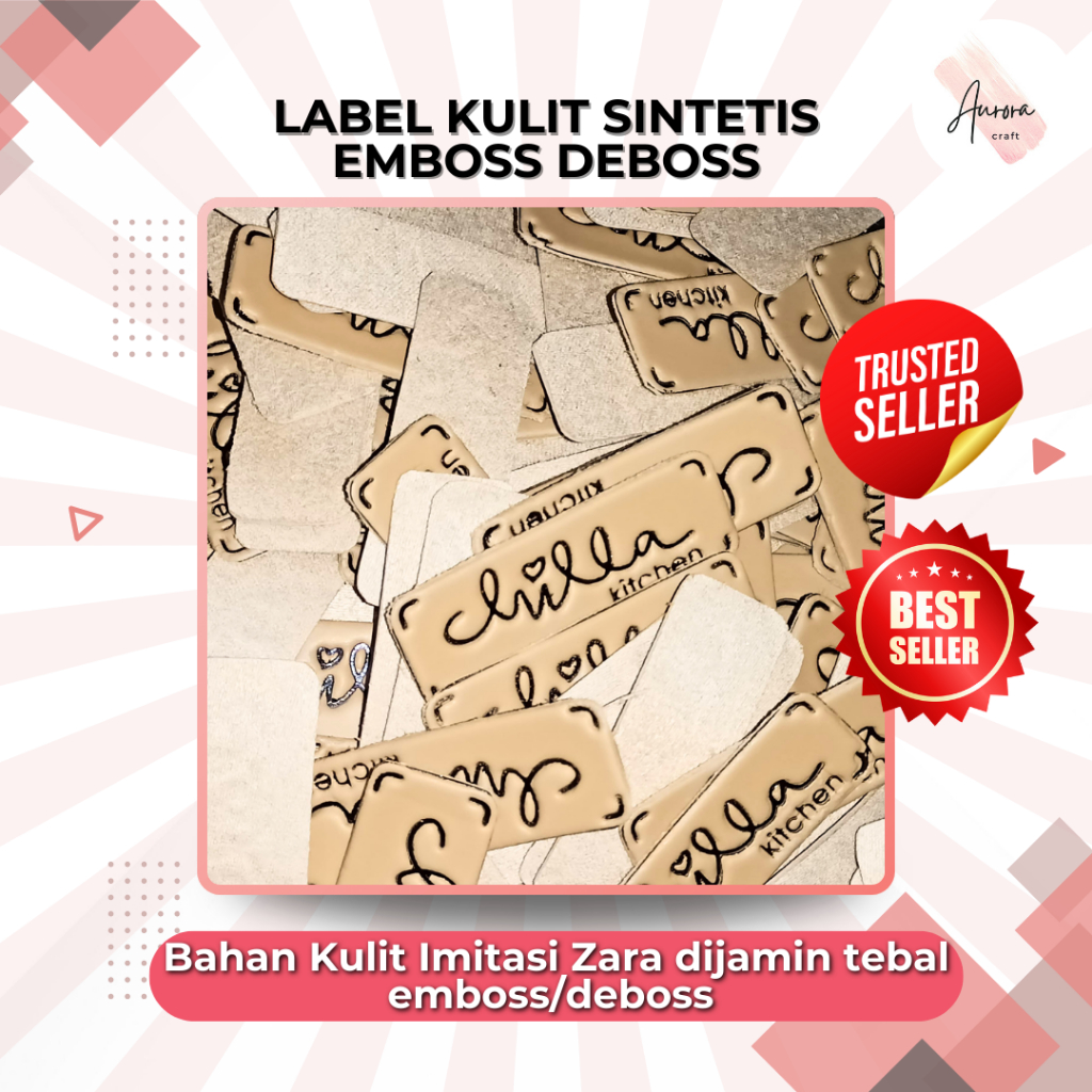 

(MINIMAL 100) LABEL KULIT SINTETIS EMBOSS DEBOSS / LABEL TAS / LABEL KAOS / LABEL CELANA 5 cm x 2 cm