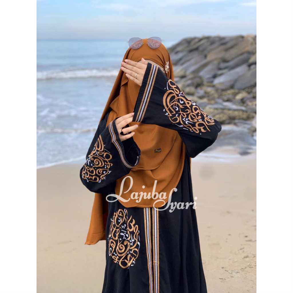 Abaya bordir kaligrafi2 -abaya bordir hitam- abaya arab hitam- gamis hitam