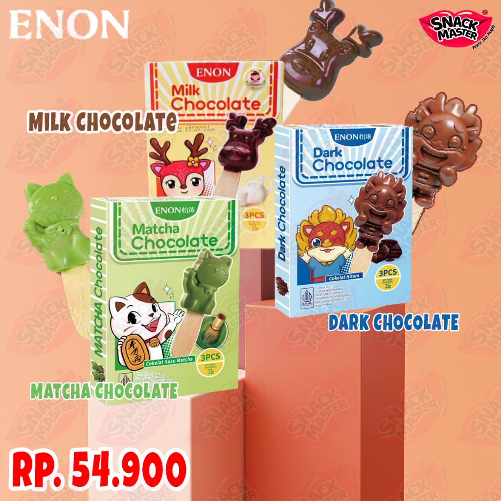 

[PAKET BUNDLE 3] Enon Karakter Animal Chocolate Stick 3 Pack 33g Matcha Chocolate Milk Chocolate, Dark Chocolate Camilan Manis