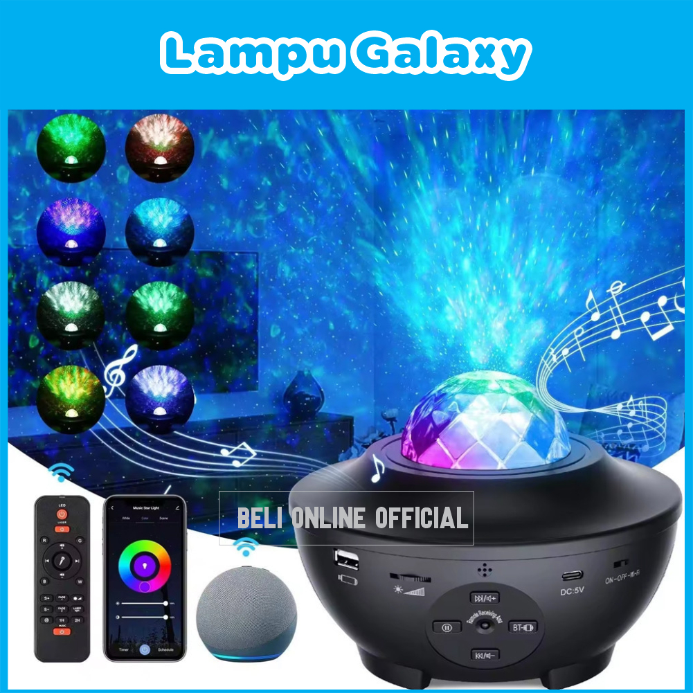 Lampu Galaxy Lampu Tidur Bulan Bintang Galaxy Lampu Proyektor Speaker Bluetooth Galaxy Lamp Starry P