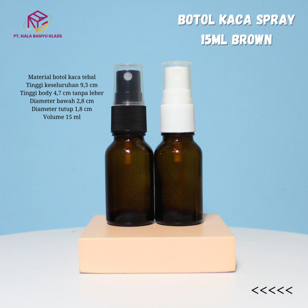 botol spray 15ml kaca coklat / amber - botol kaca 15ml tutup spray
