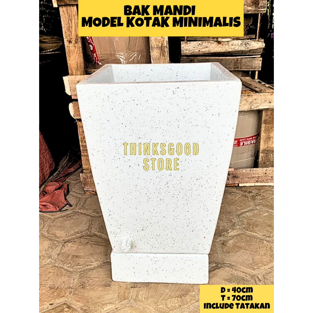 BAK MANDI GENTONG AIR MODEL KOTAK PUTIH TYPE 50 TERASO GUCI  SEMEN TERAZZO TRASO MINIMALIS BATU ALAM