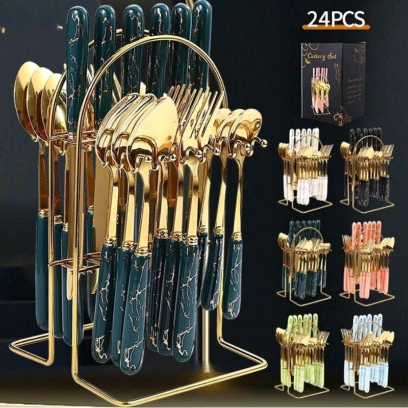 CUTLERY SET SULTAN 24PCS sendok set kuningan sendok set gantung sendok makan set sendok set 24 pcs
