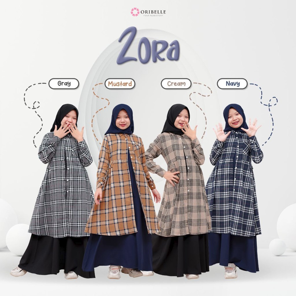 Zora dress inner set outer flanel motif kotak kotak couple ibu dan anak by oribelle
