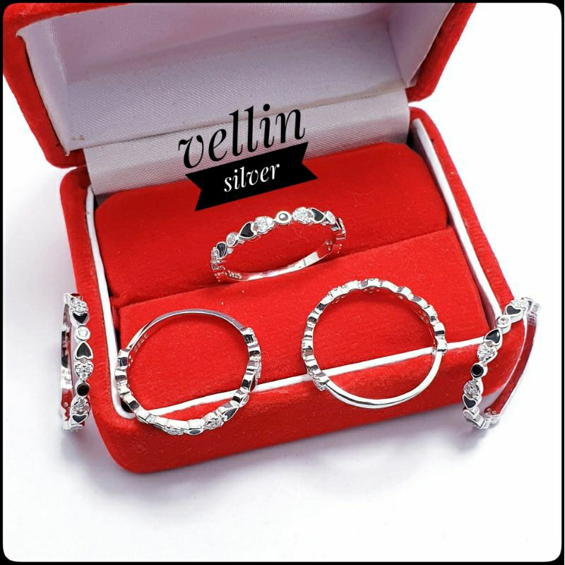 Cincin Perak Wanita Model Love Hitam - Cincin Silver 925 Asli Lapis Emas Putih