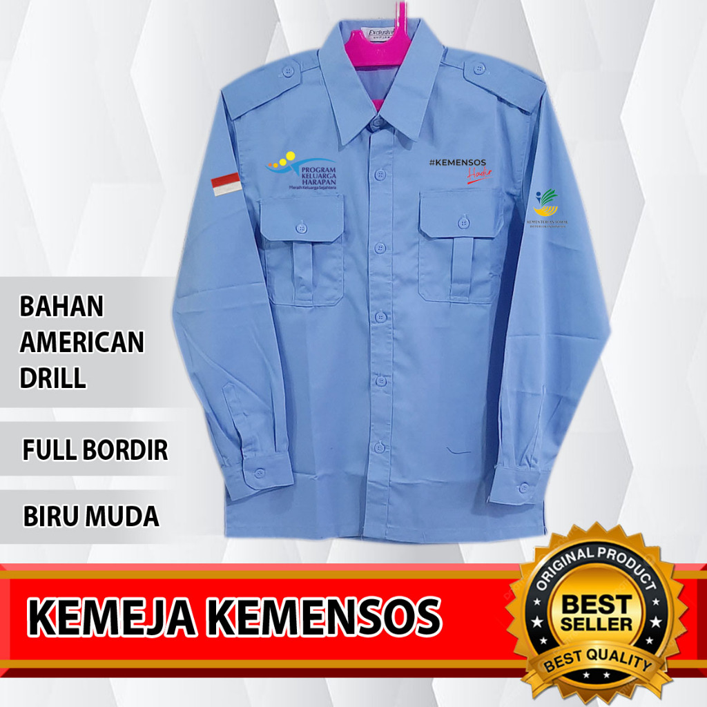 Kemeja KEMENSOS RI Seragam KEMENSOS RI Baju KEMENSOS RI Biru Muda