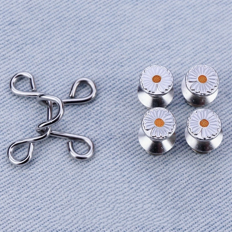 Kancing Jeans Logam Simple Adjustable Motif Bunga Daisy Kait Pengecil Lingkar Pinggang Celana Kancin