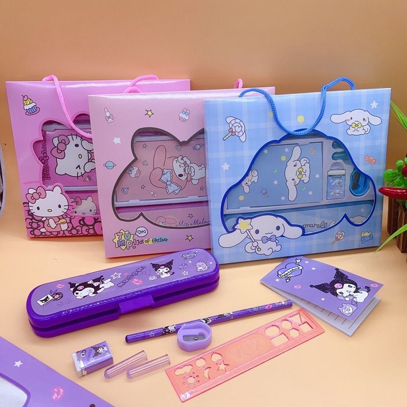 

Set Alat Tulis 7 in 1 Anak Motif SANRIO Lucu dengan Tali Gantungan/ Study Set 7 in 1 Anak Lucu SANRIO