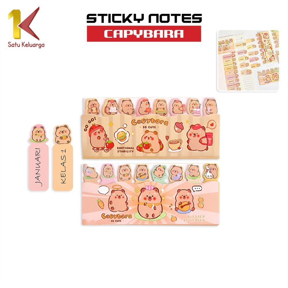 

Satu Keluarga Sticky Notes Motif Capybara Lucu 8 Baris A95 Kertas Memo Kapibara Catatan Penanda Buku Pembatas Buku Karakter Stationery