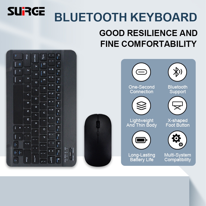 SUIRGE Keyboard Bluetooth Nirkabel Tipis Set Mouse Keyboard Laptop Tablet Ponsel Komputer Mini Ultra