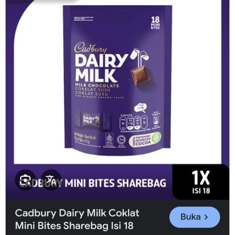 

coklat cadbury bites isi 18