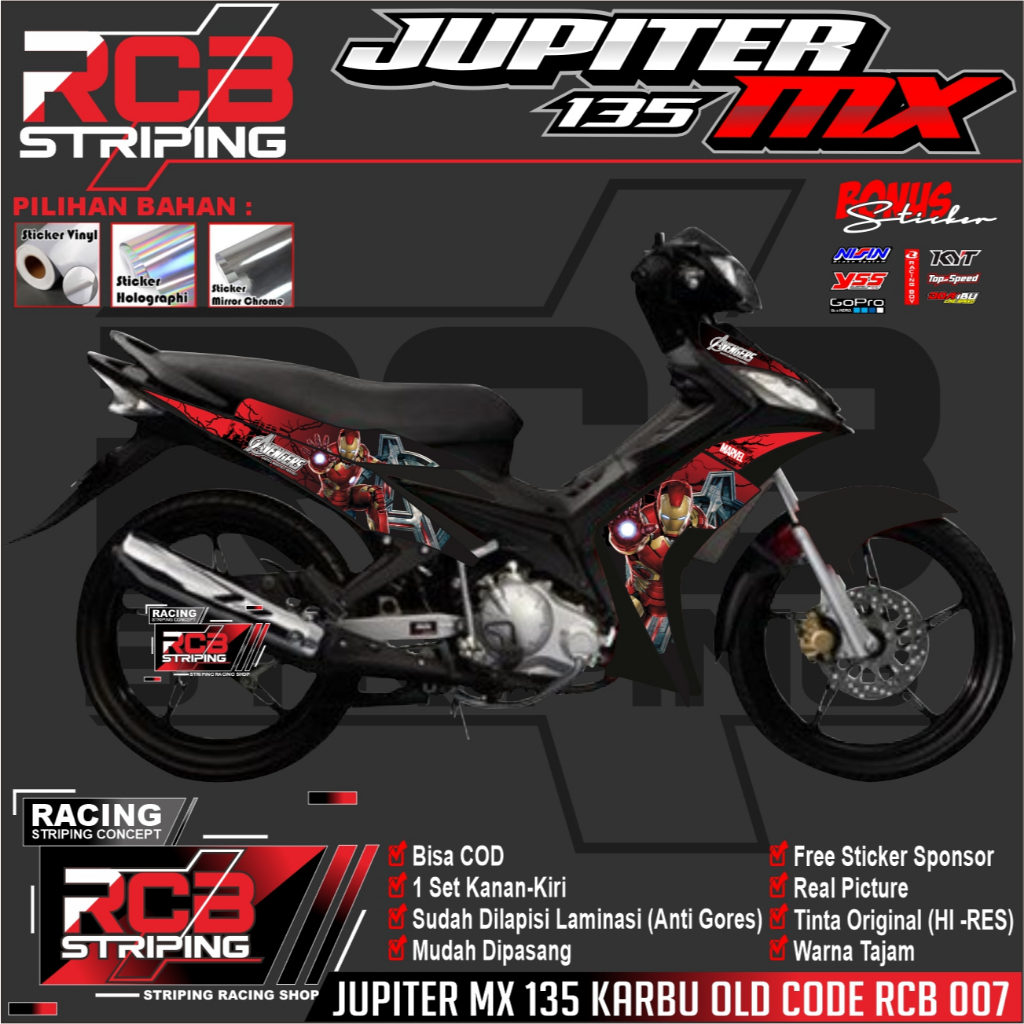 STRIPING YAMAHA JUPITER MX 135 KARBU OLD JUPITER MX OLD 135 KARBU OLD MARVEL AVENGGERS RCB 007