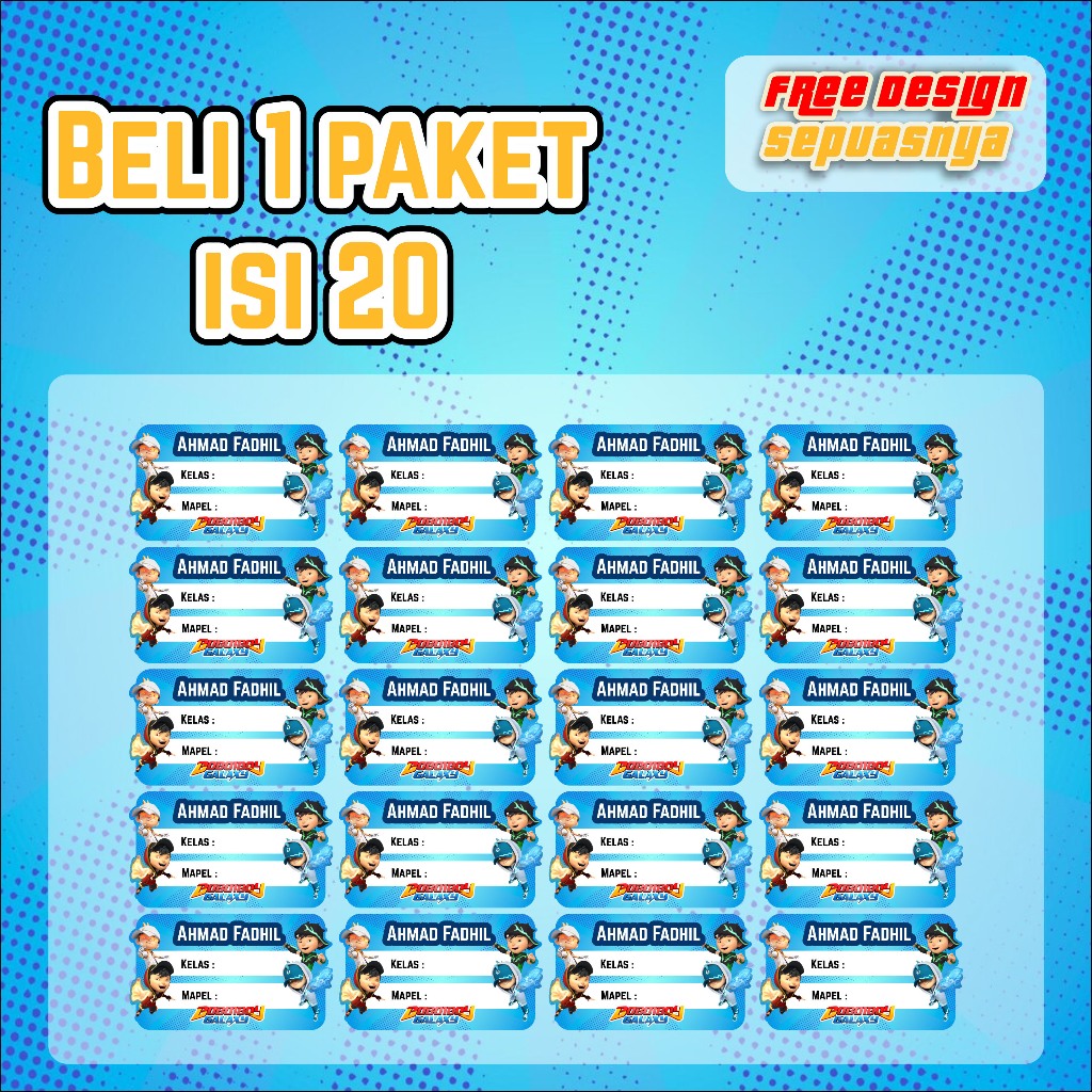 

Stiker Label Buku Pelajaran Custom Free Desain isi 20 pcs