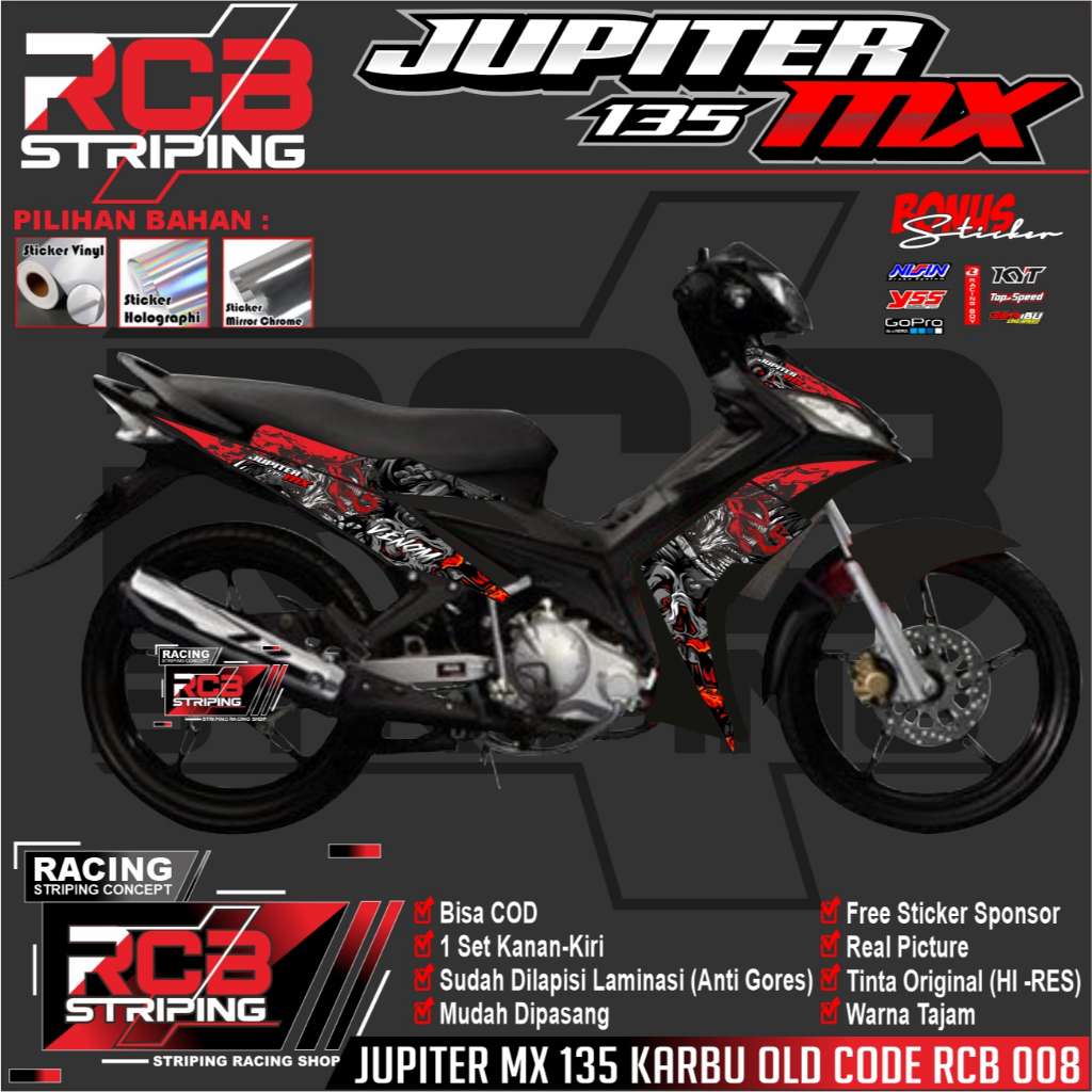 (COD) striping Jupiter MX 135 KARBU / OLD JUPITER MX STRIPING JUPITER 135 KARBU OLD VENOM RCB 008