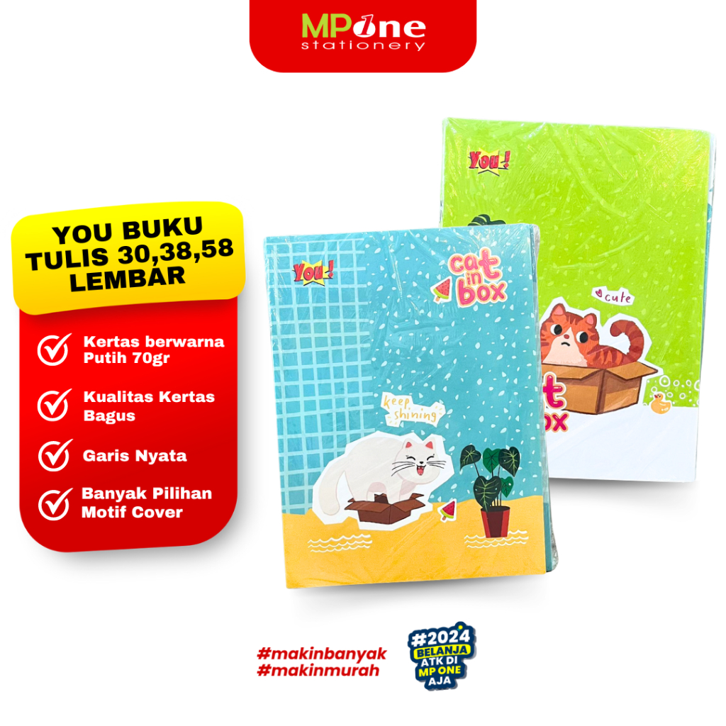 

(1 PACK) YOU Buku Tulis Murah 30, 38, & 58 Lembar / Buku Tulis Sekolah Murah isi 10 PCS merk YOU / Buku Tulis Murahh