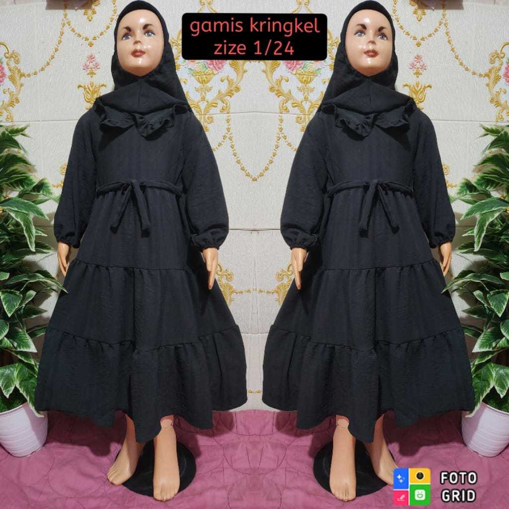 GAMIS HITAM ANAK BAHAN KRINGKEL
