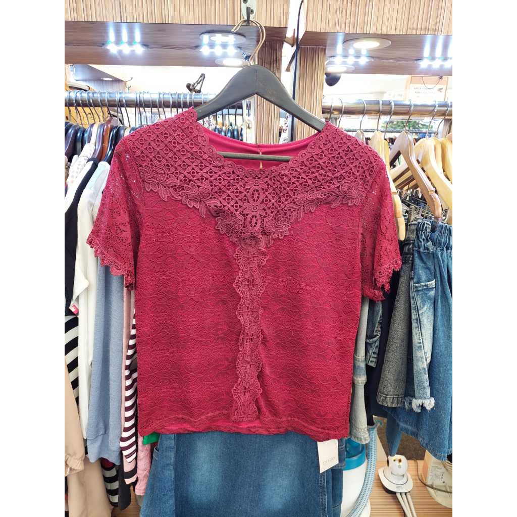 Blouse Brukat Merah Maroon Wanita